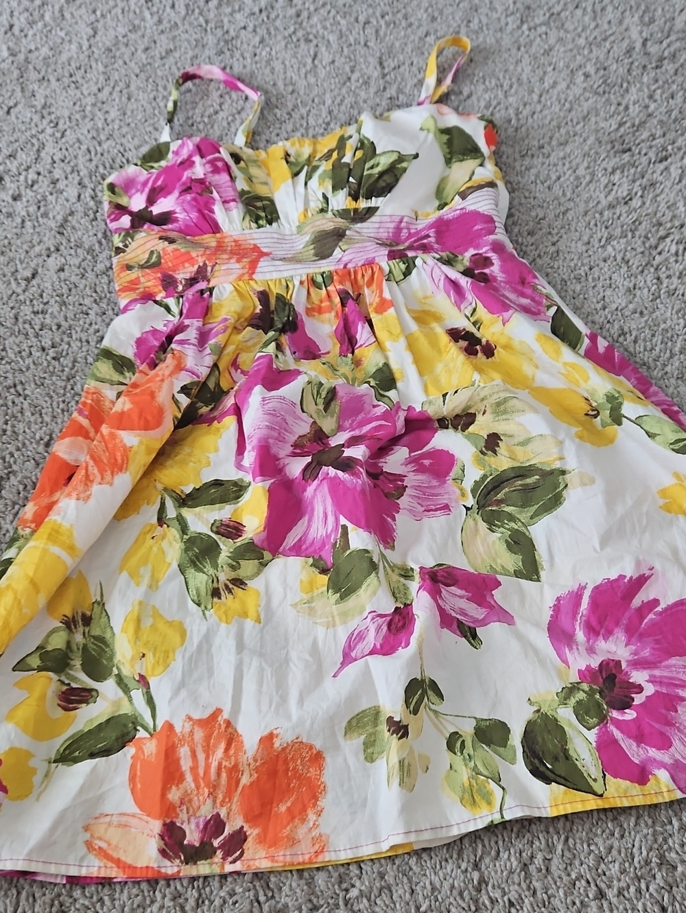 B. Smart White Sundress with Pink, Yellow & Orange Floral Print